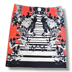 Kenneth Cole New York Coral And Black Floral Print Pencil Skirt - Size 4
